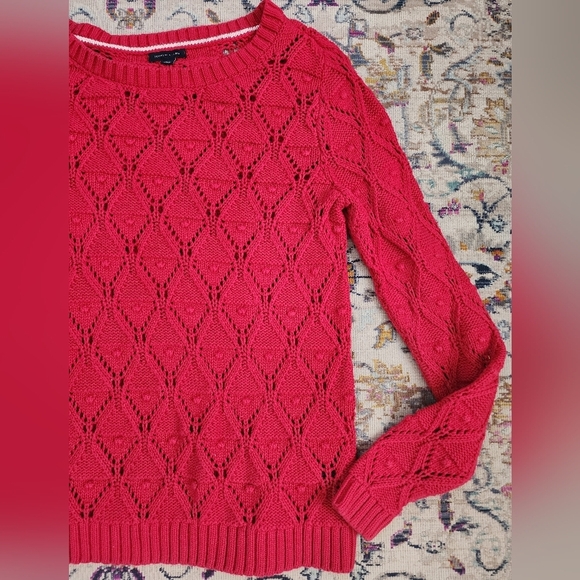 Tommy Hilfiger, Women's Red Knit Crew Neck Soft Long Sleeve Sweater, sz LG - Picture 5 of 15